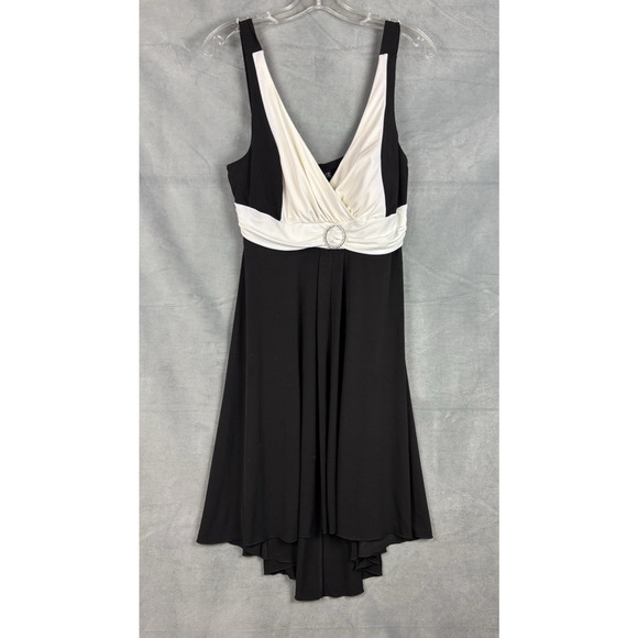 Enfocus Studio Hi-Low Cocktail Dress Sz 16 Black/White Empire Waist Babydoll Y2k - Picture 1 of 13